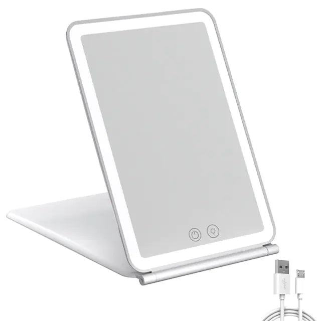 Foldable LED Touch Screen Makeup Mirror