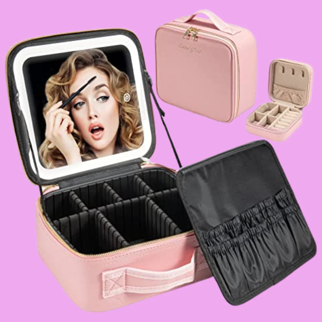 Travel Makeup Bag with Built-In LED Mirror