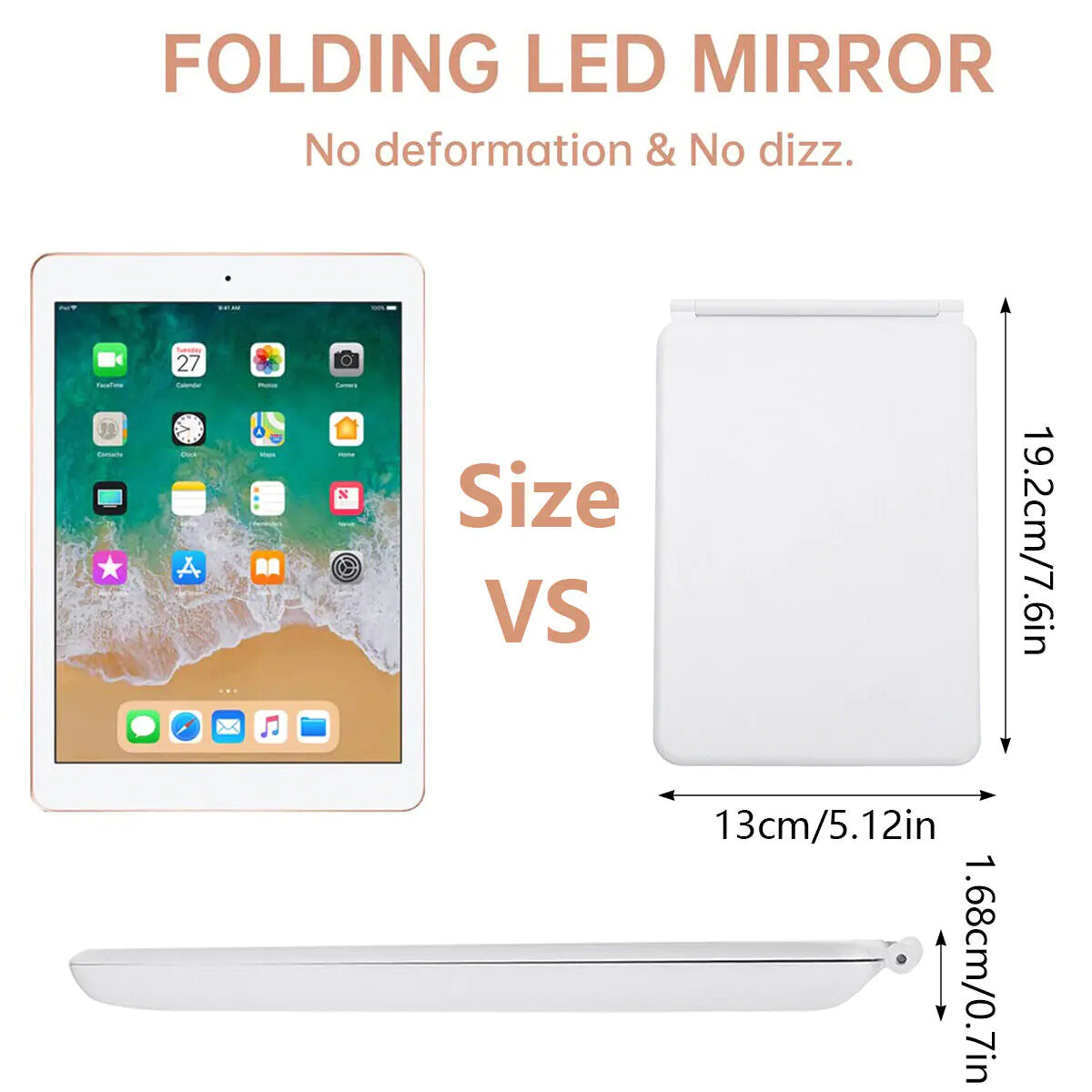 Foldable LED Touch Screen Makeup Mirror